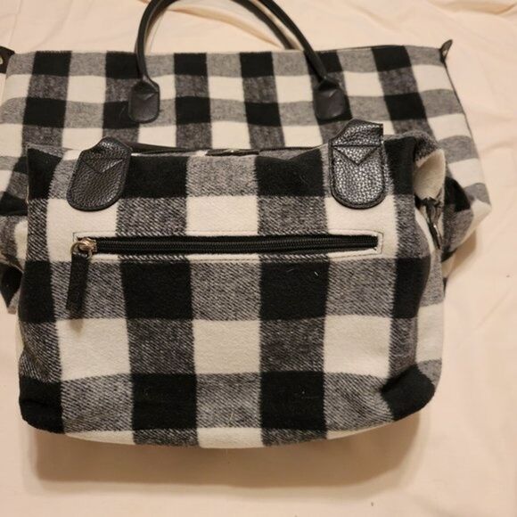 Weekender 2 piece set Black Plaid large tote small handbag - Picture 4 of 12